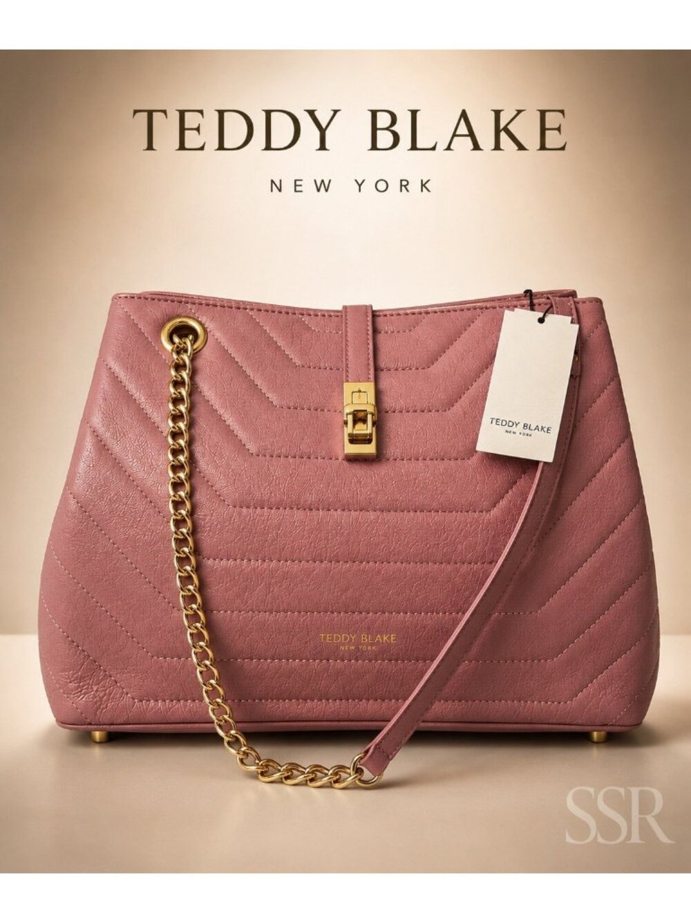Teddy Blake Lydia Dollarino 14 Quilted Italian Leather Tote Bag Pink  Italy NWT